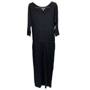 Banana Republic Black 3/4 Sleeve Scoop Neck Maxi Dress Elastic Tie Waist XS‎